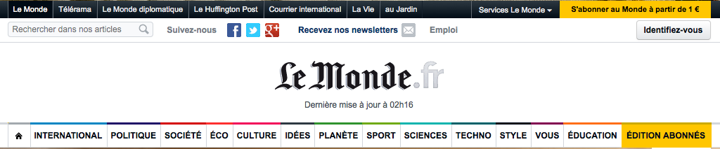 Example of header design pattern on Le Monde website