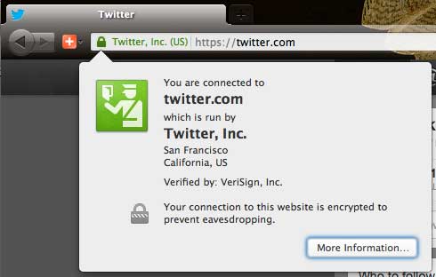 Twitter SSL Certificate Popup