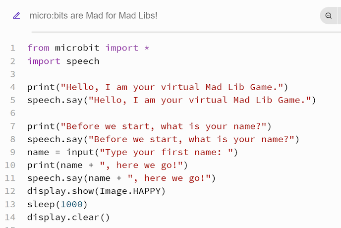 Mad Libs with BBC micro:bit